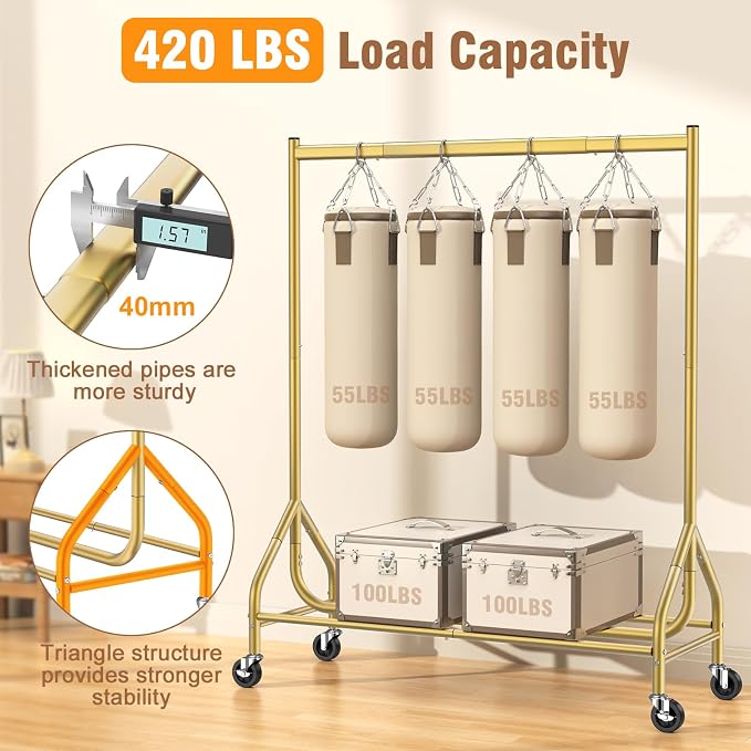 EAGMAK Heavy Duty Clothes Rack Load 420 LBS, Rolling Garment Rack - Image 2