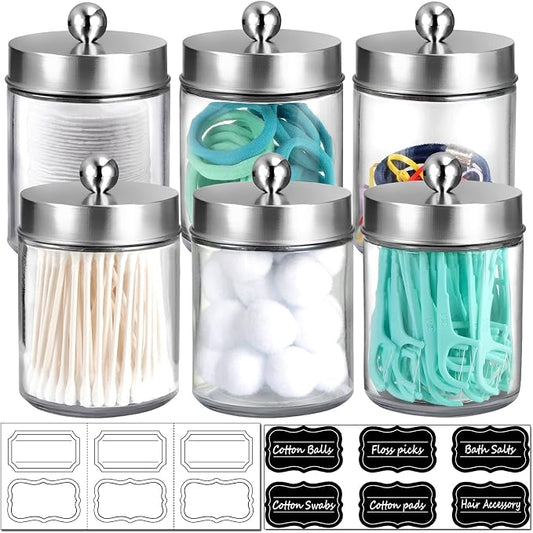 Amolliar 6Pc Apothecary Jars Bathroom Vanity Organizer- Rustic Farmhouse Decor by Amolliar