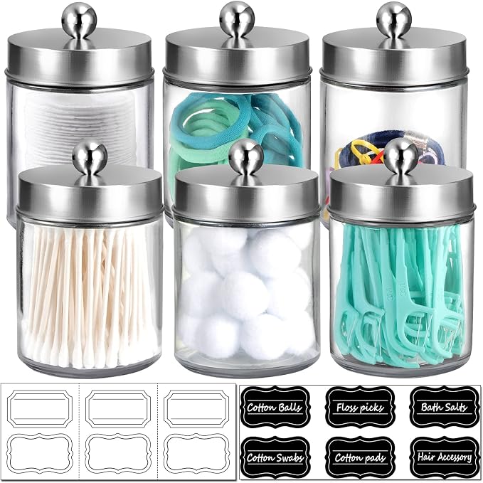 Amolliar 6Pc Apothecary Jars Bathroom Vanity Organizer- Rustic Farmhouse Decor - Image 9