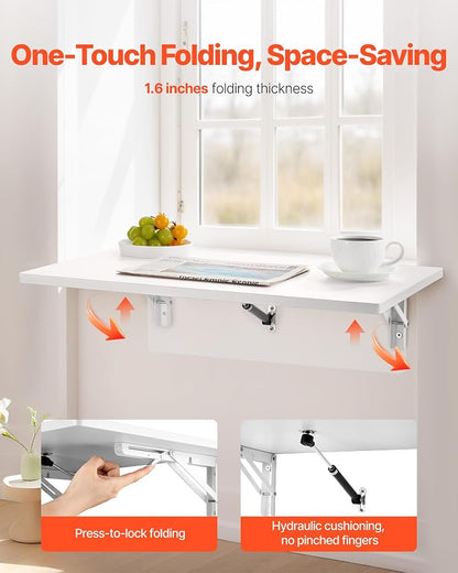 VEVOR Wall Mounted Folding Table, 23.6 x 15.7 inches Wall Mount Table, Floating - Image 3