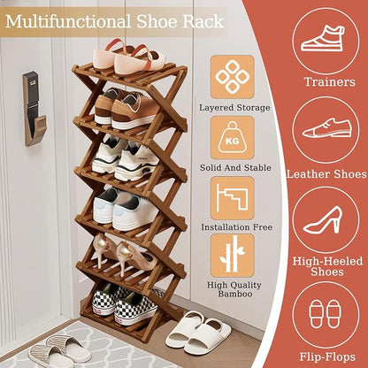 Comeon Bamboo Shoe Rack, Foldable Vertical Shoe Rack - Image 3