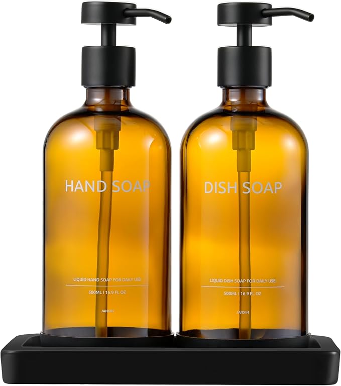 Glass Kitchen Soap Dispenser Set by Janxinmakeyouloveyourhome