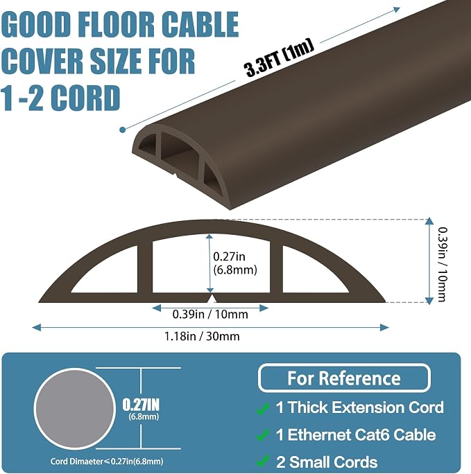 Floor Cord Covers for Wires 3.3FT Cable Hider Wire Cover Self Adhesive Cord - Image 2