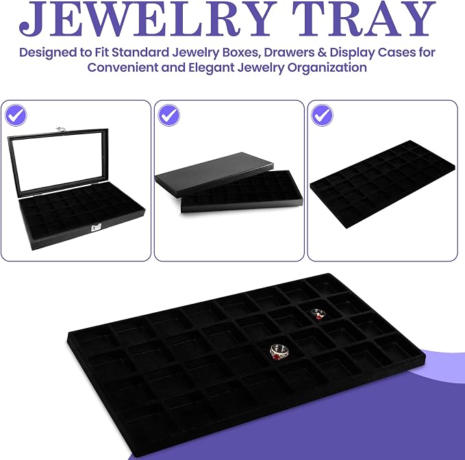 Novel Box 5 Pack 32-Slot Black Liner Jewelry Storage Tray Inserts 14.75x8.25x1 - Image 8