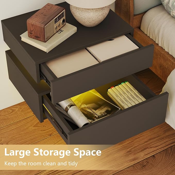 Vibe & Dine Floating Nightstand Set of 2, Wall Mounted Night Stand - Image 5