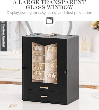 Homde Jewelry Organizer with Transparent Window Necklace Hooks Gift - Image 2