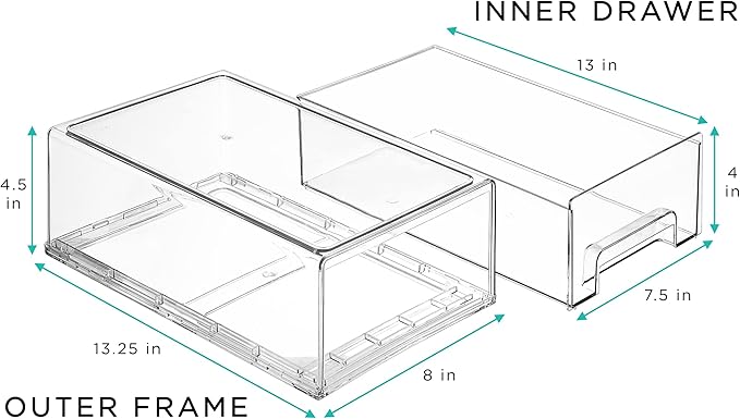 Sorbus Medium Clear Storage Drawers – Stackable Organizer Drawers - Image 4