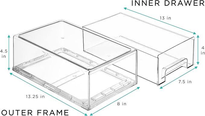 Sorbus Medium Clear Stackable Storage Drawers – 2-Pack Plastic Organizer Bins - Image 3