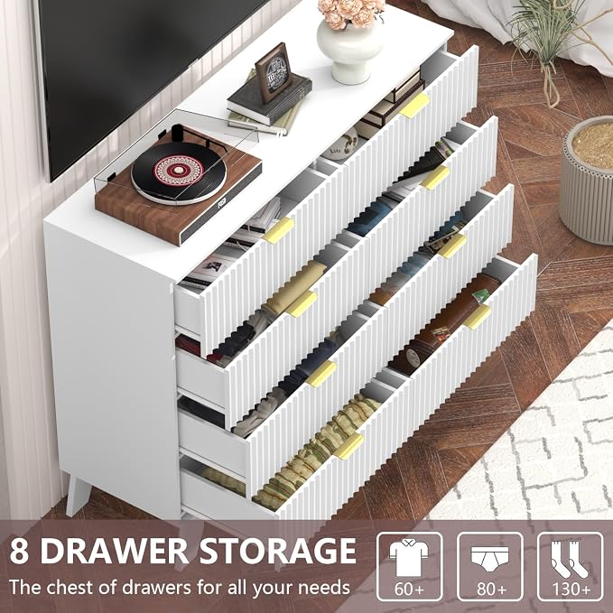 Fluted Dresser for Bedroom, 8 Drawer Dresser for Closet, Storage Cabinet and - Image 3