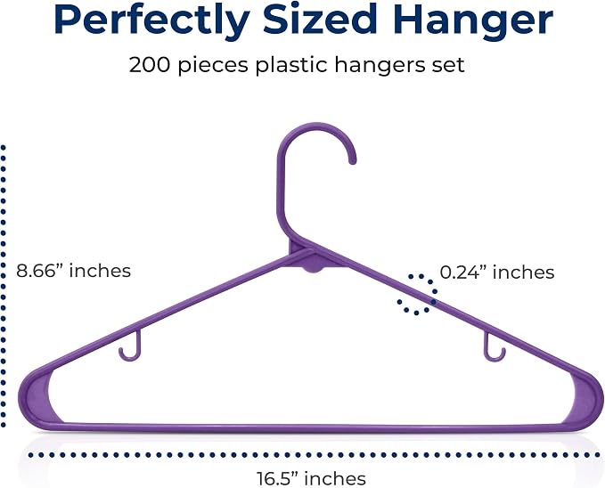 SereneLife 200 Pack Plastic Hangers, Space-Saving Closet Organizers, Durable - Image 2