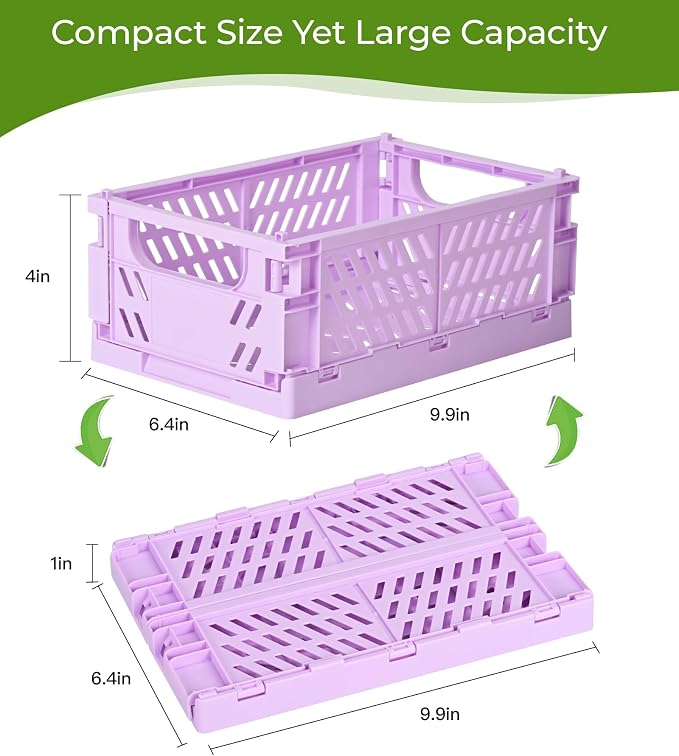 4-Pack Small Pastel Plastic Storage Baskets, Collapsible Crates - Image 3
