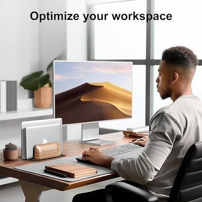 UPERGO Vertical Laptop Stand, Dual Slot Wooden Laptop Holder Vertical - Image 5