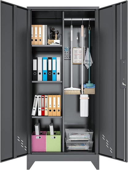 Garage Storage Cabinet, Broom Closet Storage Cabinet, Storage Shed, Metal by OSEILLC