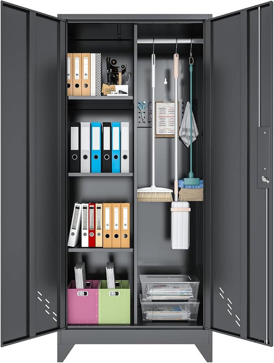Garage Storage Cabinet, Broom Closet Storage Cabinet, Storage Shed, Metal by OSEILLC