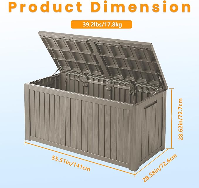 200 Gallon Outdoor Storage Box Waterproof Lockable Resin Deck Box Large - Image 2