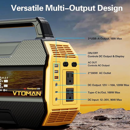 VTOMAN FlashSpeed 300 Portable Power Station, 300W 230Wh LiFePO4 Battery - Image 5