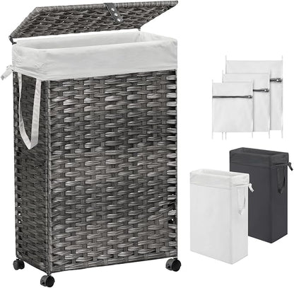 70L Slim Laundry Hamper with Lid & Wheels, Rolling Laundry Basket with 2 by Hiagnete