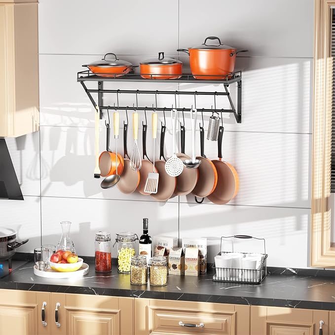 OROPY 31 Inch Wall Mounted Pot Rack Storage Shelf - Image 2
