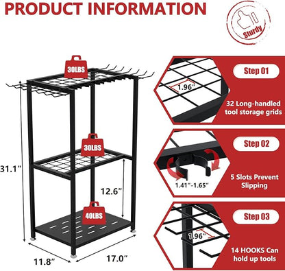Garden Tool Organizer, 3-Tier Metal Yard Tool Rack - Image 2