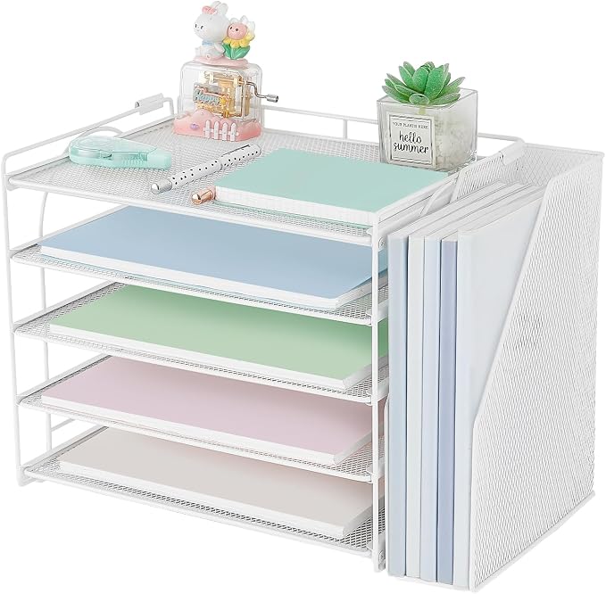 AUPSEN White Desk Organizers and Accessories, 5-Tier Letter Tray Paper Organizer by AUPSEN