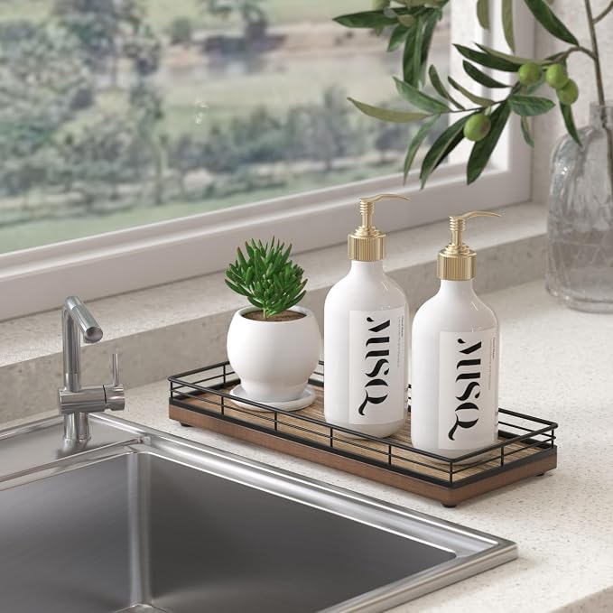 Acacia Wood Bathroom Vanity Tray, Kitchen Counter, Coffee Bar - Image 7