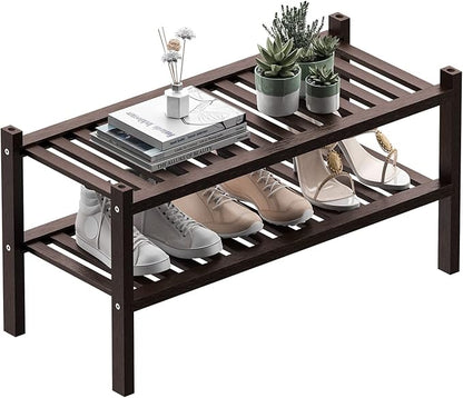 2 Tier Bamboo Shoe Rack for Closet Free Standing Wood Shoe Shelf for Entryway by ROMGUAR+CRAFT