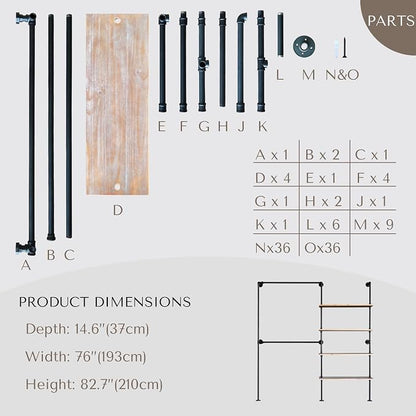 Industrial Pipe Clothing Rack, Wall Mounted Garment Black Wall Hanging Clothing - Image 7