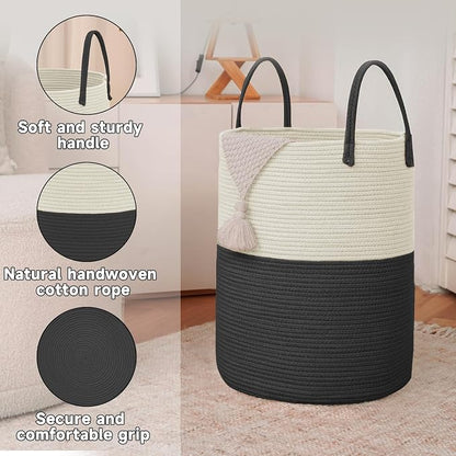 Large Woven Laundry Basket Hamper, 100L Cotton Rope Storage Bin - Image 6