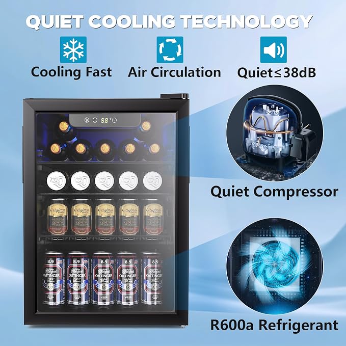 2.7 Cu.ft Beverage Refrigerator Cooler, 95 Can Mini Fridge Glass Door - Image 2