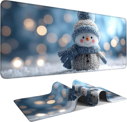 Christmas Snowman Gaming Mouse Pad 35.4"x15.7"Desk Mat Anti-Slip Rubber Base & by ANNAQUEEN