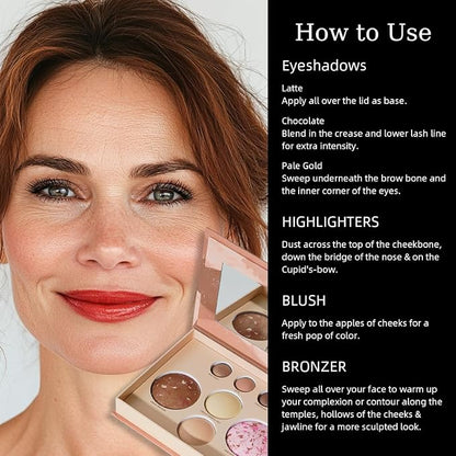 Baked Makeup Palette with Bronzer, Blush Eyeshadows Multi-Purpose Travel Compact - Image 7
