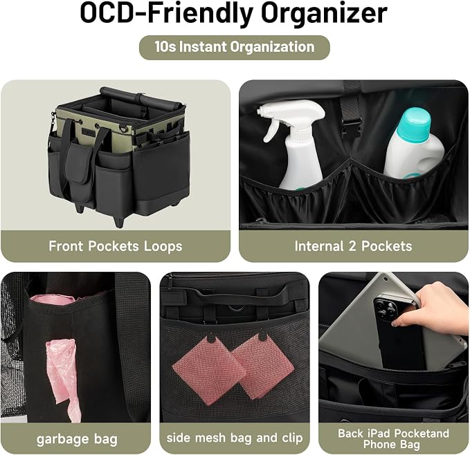 Large Cleaning Caddy for Cleaning Supplies Organizer, Rolling Cleaning Caddy - Image 5