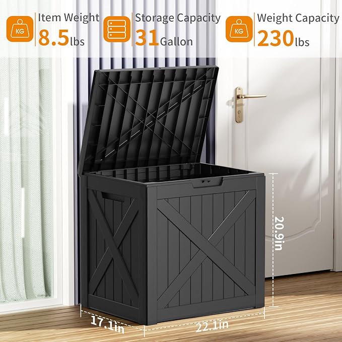 32 Gallon Resin Deck Box, Lockable Outdoor Storage Box - Image 7