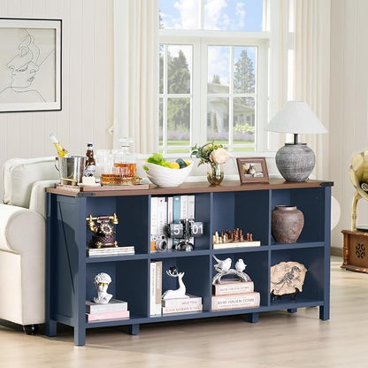 8 Cube Book Shelf, Farmhouse Wood Long Storage Organizer Bookcase, Hallway TV - Image 7