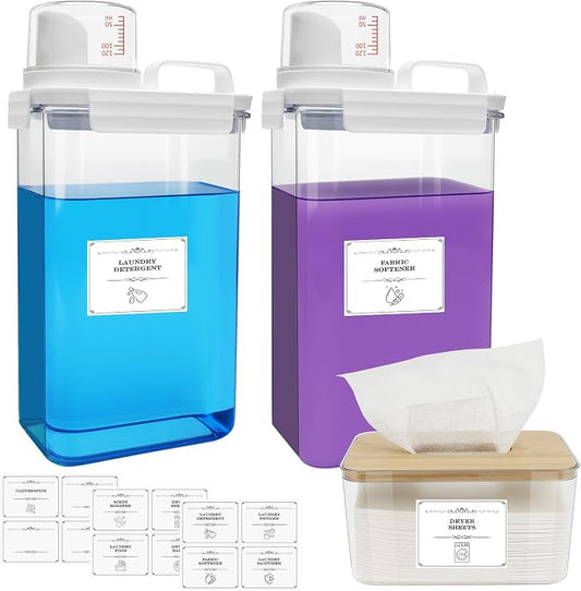 2+1 Pack Laundry Detergent Dispenser and Dryer Sheet Holder Set, 78 oz Laundry by Sicamin