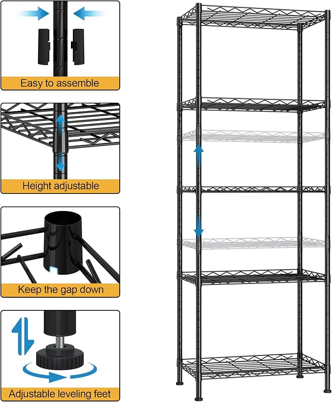 HOMEFORT 5-Shelving Unit, Adjustable Wire Shelving, Metal Wire Shelf Rack - Image 4