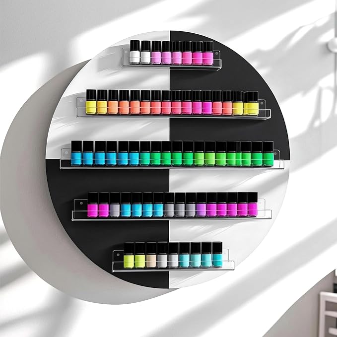 Wall Mount Nail Polish Organizer, 2 Packs Wood Nail Polish Rack w/Acrylic - Image 6