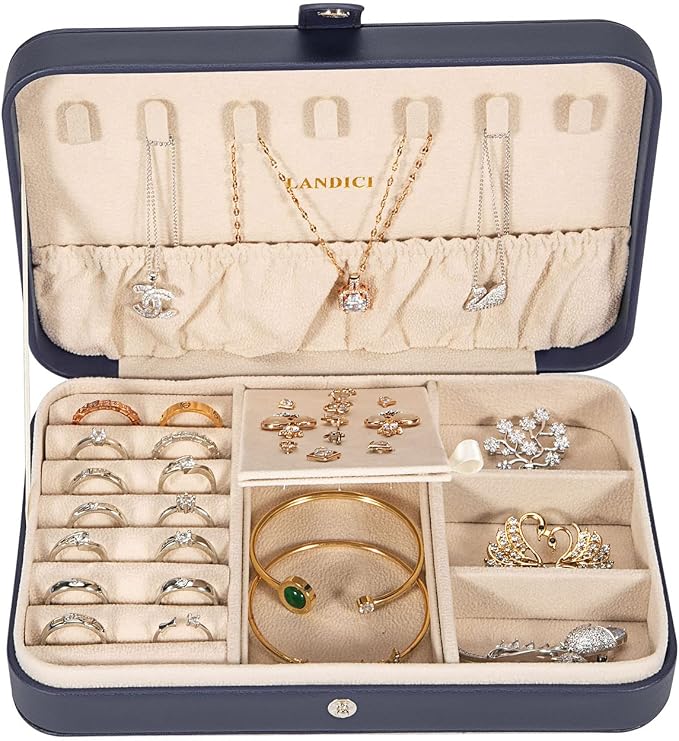 LANDICI Small Jewelry Box for Women Girls, PU Leather Travel Jewelry Case - Image 2