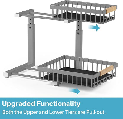 1 Packs 2 Tier Grey Under Sink Organizer, Under Sink Organizers and Storage - Image 3