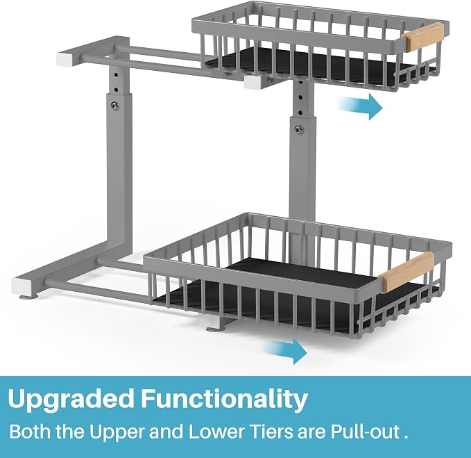 Under Sink Organizer, 2 Packs 2 Tier Gray Under Sink Organizers and Storage - Image 2