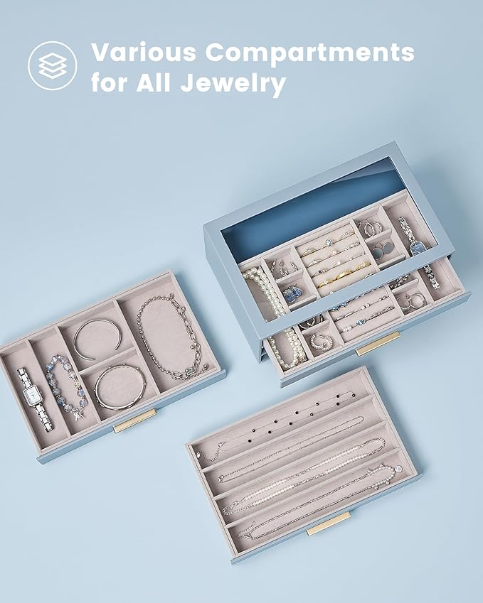 Lolalet Jewelry Box Organizer, 3-Layer Jewelry Organizers and Storage Case - Image 3