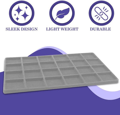 Novel Box 5 Pack 24-Slot Gray Liner Jewelry Storage Tray Inserts 14.75x8.25x1 - Image 4