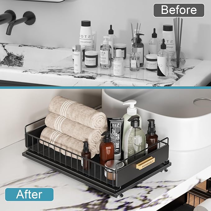Under Sink Organizer, 2 Pack Pull Out Kitchen Cabinet Organizer, Mute Slide-Out - Image 4