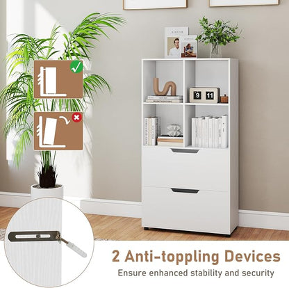 Giantex Bookshelf with 4 Cubes & 2 Drawers, 51” Tall Floor Bookcase with - Image 6