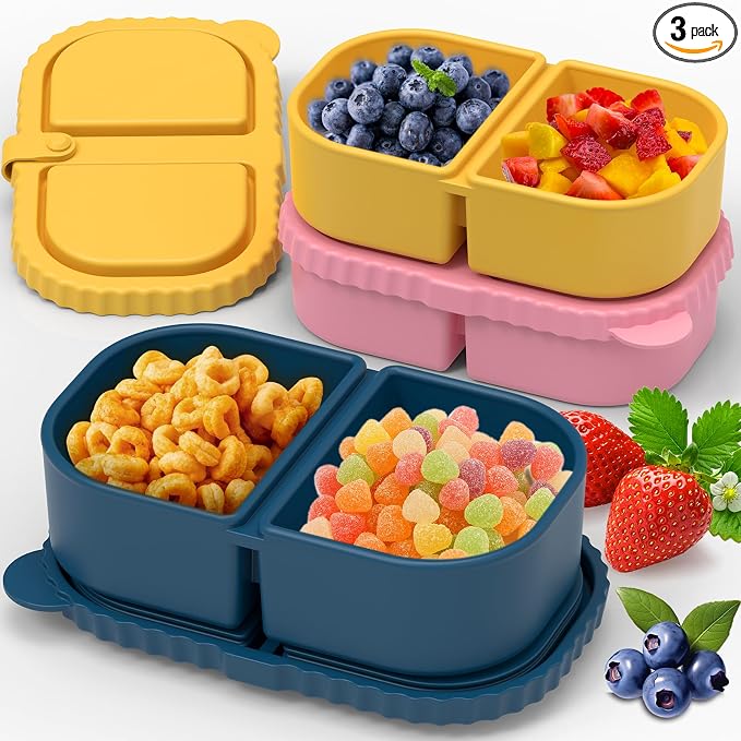 3 Pack Reusable Silicone Snack Containers by ICEROYCE