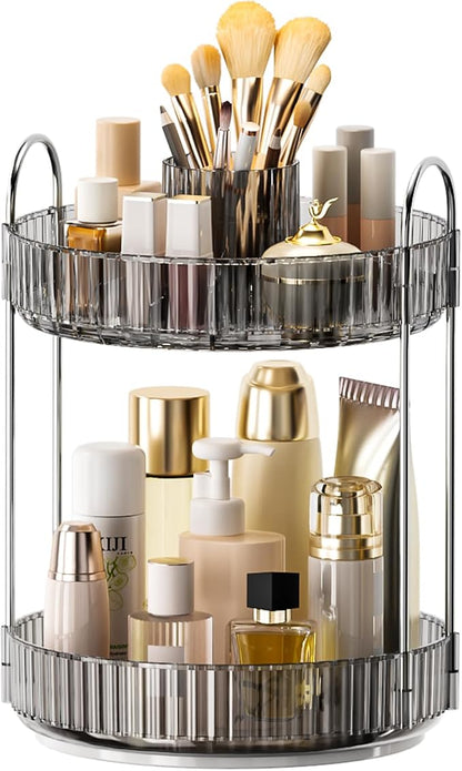 360° Rotating Makeup Organizer, Upgraded 2 Tier Skincare Perfume Organizers by Homelifeassistant