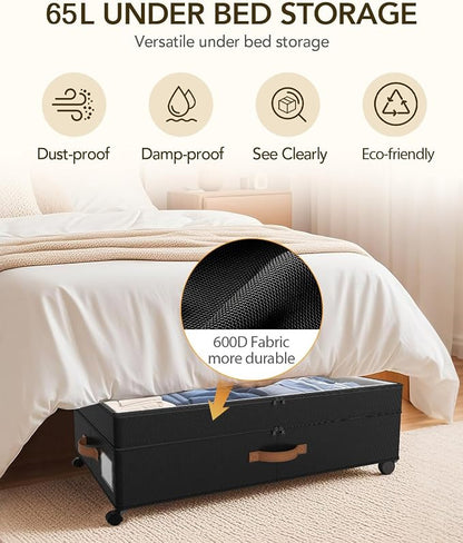4 Pack Under Bed Storage with Wheels, Adjustable Height Storage Containers - Image 4