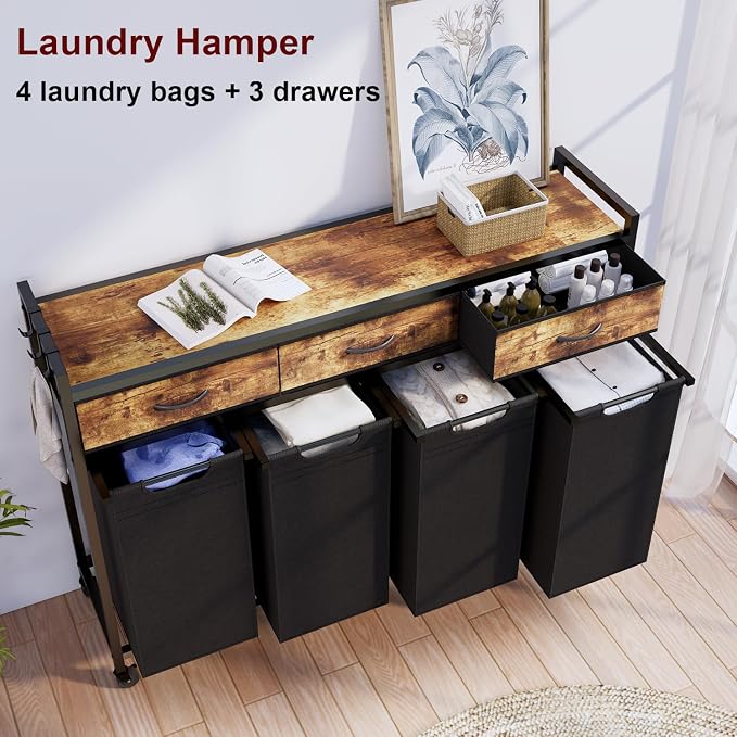Laundry Hamper, Laundry Sorter 4 Sections, Rolling Laundry Basket - Image 5