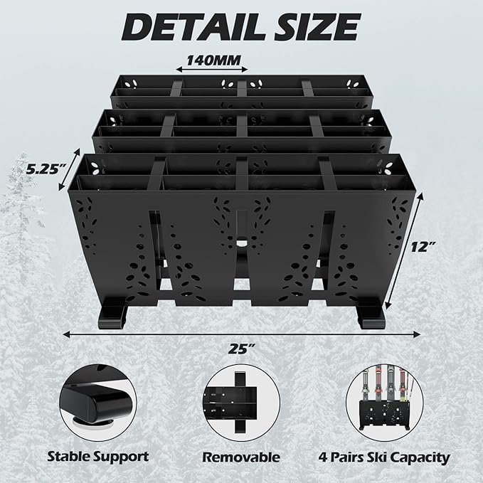 Heavy Duty Metal Ski Storage Rack, 12 Pair Freestanding Steel Ski Holder - Image 6
