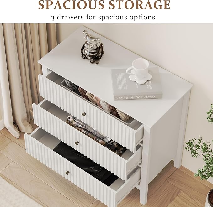 RoyalCraft Large 3 Drawer Dresser Set of 2, Fluted Wood Chest of Drawers - Image 4